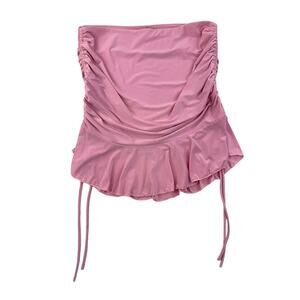 Tresser - Ruched Frill Hem Mini Skirt in Pink